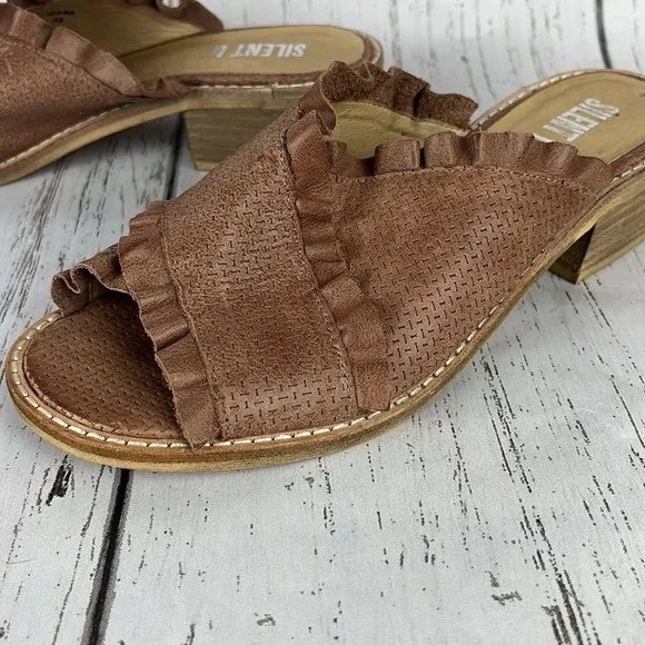 Sundance Silent D Idana Ruffle Pink Stacked Heel Leather Sandals Size 38