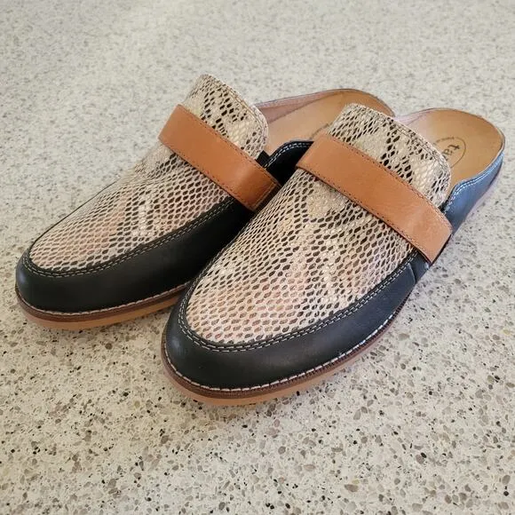 Taos Royal Mule Womens Black Leather Snakeskin Slip-On Comfort Shoes Slides✨️10