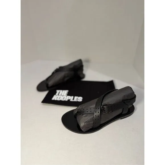 The Kooples Sandals with Holes New in Box Black Leather with buckle size 36 EU 6