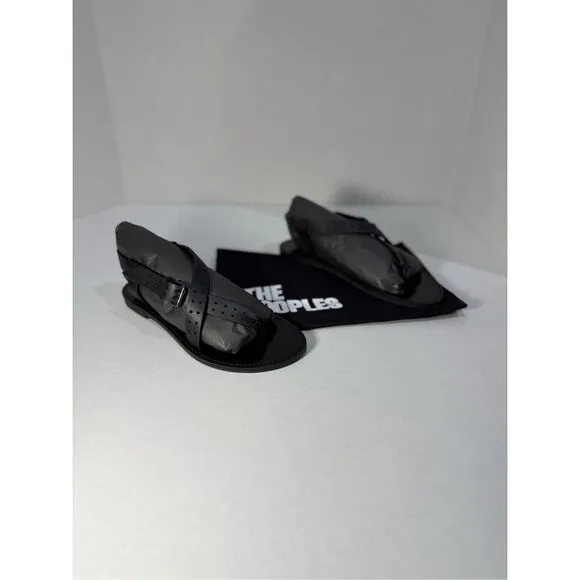 The Kooples Sandals with Holes New in Box Black Leather with buckle size 36 EU 6