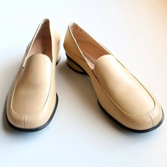 Theresia M. Yellow Leather Square Toe Low Heel Loafers Slip On Comfort Shoes 8.5