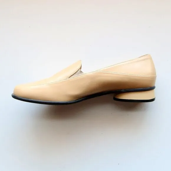 Theresia M. Yellow Leather Square Toe Low Heel Loafers Slip On Comfort Shoes 8.5