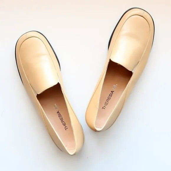 Theresia M. Yellow Leather Square Toe Low Heel Loafers Slip On Comfort Shoes 8.5