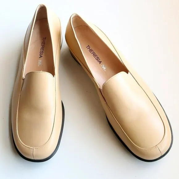 Theresia M. Yellow Leather Square Toe Low Heel Loafers Slip On Comfort Shoes 8.5