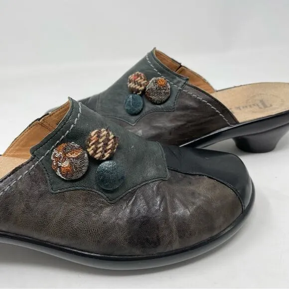 Think Brown Green Distressed Artsy slip on Clogs Mules Shoes Lagenlook 40 9