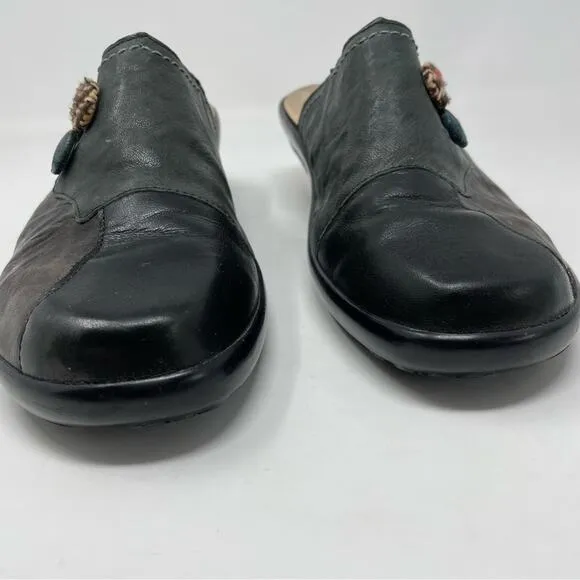 Think Brown Green Distressed Artsy slip on Clogs Mules Shoes Lagenlook 40 9
