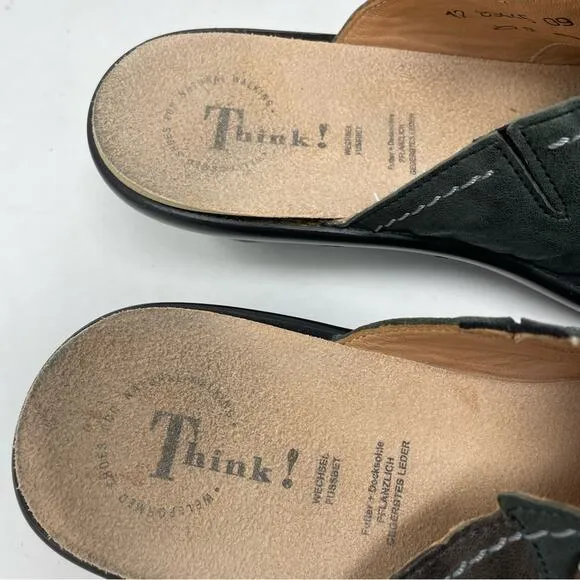 Think Brown Green Distressed Artsy slip on Clogs Mules Shoes Lagenlook 40 9