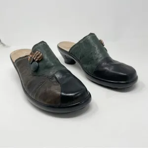 Think Brown Green Distressed Artsy slip on Clogs Mules Shoes Lagenlook 40 9
