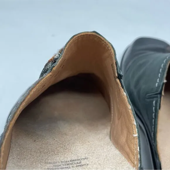 Think Brown Green Distressed Artsy slip on Clogs Mules Shoes Lagenlook 40 9