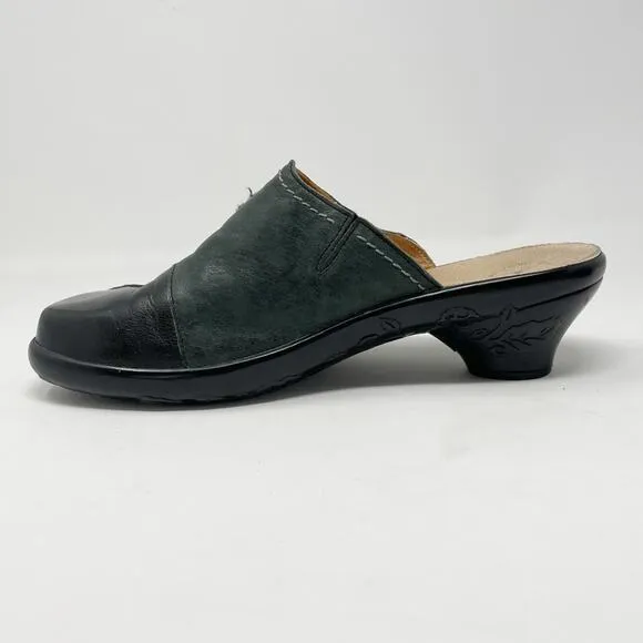 Think Brown Green Distressed Artsy slip on Clogs Mules Shoes Lagenlook 40 9