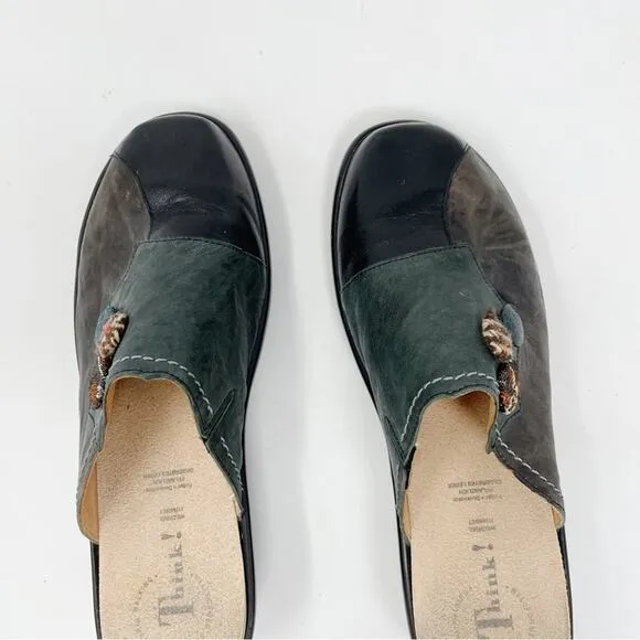 Think Brown Green Distressed Artsy slip on Clogs Mules Shoes Lagenlook 40 9