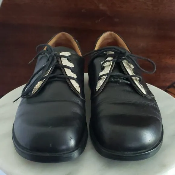 Think! Women's Vintage Punk Gothic Leather Lace-Up Shoes 7 Oxford Black Academia