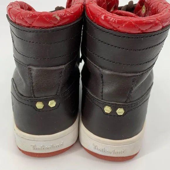 Timberland High Top Sneaker Black Red Size 8.5 W Lace Up 91575 2028