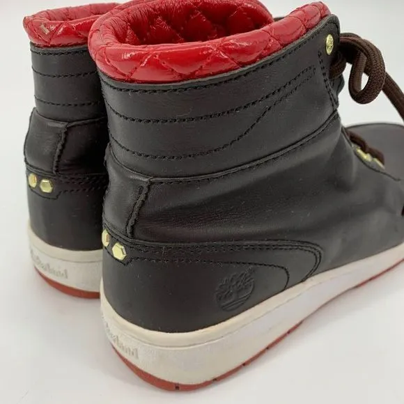 Timberland High Top Sneaker Black Red Size 8.5 W Lace Up 91575 2028