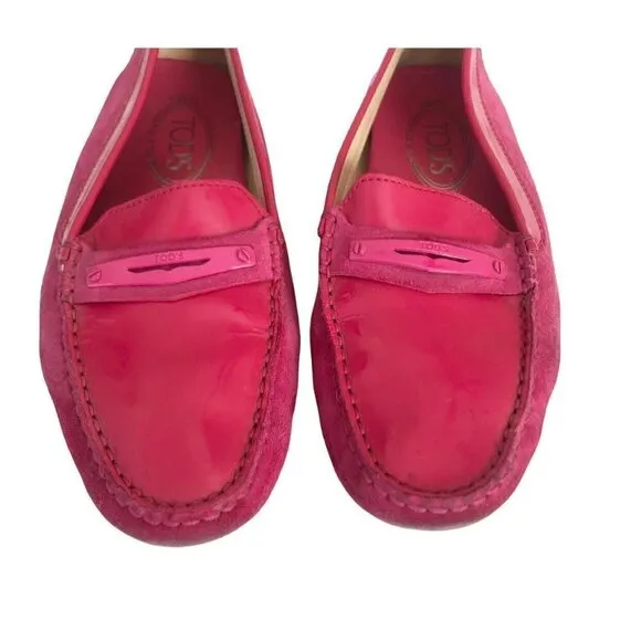 Tods Gommino Pink Magenta Suede Patent Driving Loafers 5.5