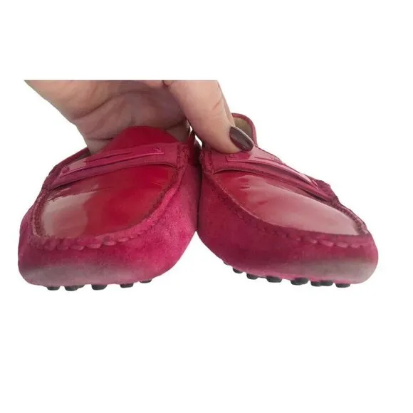 Tods Gommino Pink Magenta Suede Patent Driving Loafers 5.5