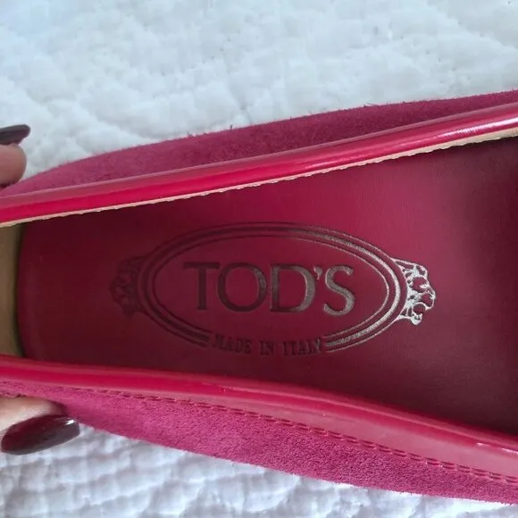 Tods Gommino Pink Magenta Suede Patent Driving Loafers 5.5