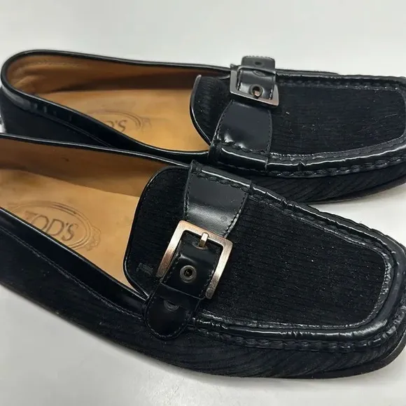 Tod's Drivers Driving Loafers Buckle Leather Black Slip On Shoes Women's Size 9