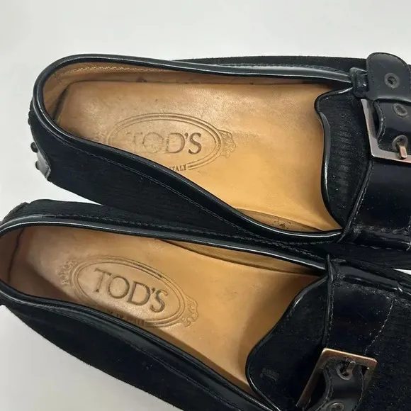 Tod's Drivers Driving Loafers Buckle Leather Black Slip On Shoes Women's Size 9