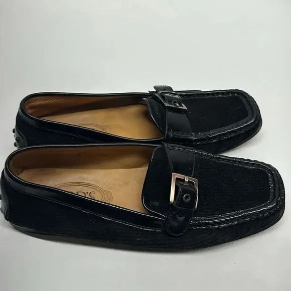 Tod's Drivers Driving Loafers Buckle Leather Black Slip On Shoes Women's Size 9
