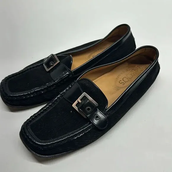 Tod's Drivers Driving Loafers Buckle Leather Black Slip On Shoes Women's Size 9