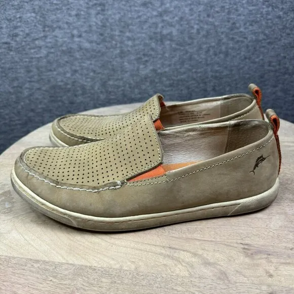 Tommy Bahama Hendry Mens Tan Perforated Leather Slip-On Loafers Size 8.5M