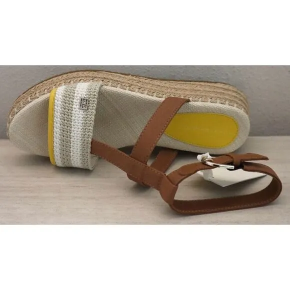 Tommy Hilfiger Women's Sz 8.5 Neutral Crochet Flatform Espadrille Sandals