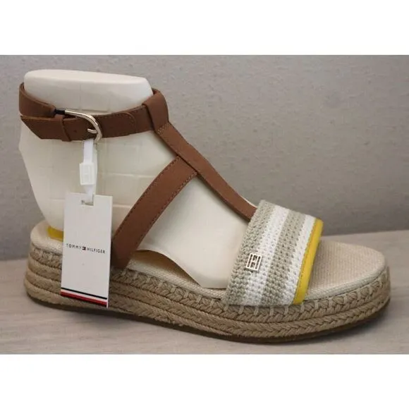 Tommy Hilfiger Women's Sz 8.5 Neutral Crochet Flatform Espadrille Sandals