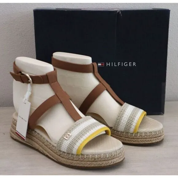 Tommy Hilfiger Women's Sz 8.5 Neutral Crochet Flatform Espadrille Sandals