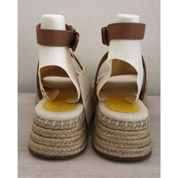 Tommy Hilfiger Women's Sz 8.5 Neutral Crochet Flatform Espadrille Sandals
