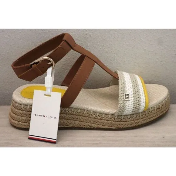 Tommy Hilfiger Women's Sz 8.5 Neutral Crochet Flatform Espadrille Sandals