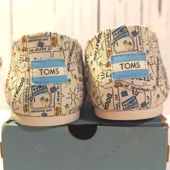 Toms Alpargata Los Angeles Printed Map LA City of Angels California Shoes 10 NEW