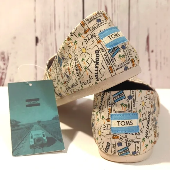 Toms Alpargata Los Angeles Printed Map LA City of Angels California Shoes 10 NEW
