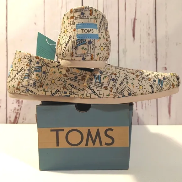 Toms Alpargata Los Angeles Printed Map LA City of Angels California Shoes 10 NEW
