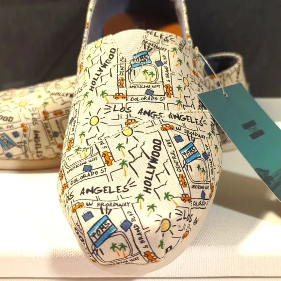 Toms Alpargata Los Angeles Printed Map LA City of Angels California Shoes 10 NEW