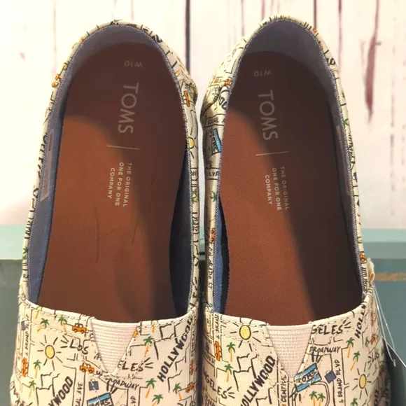 Toms Alpargata Los Angeles Printed Map LA City of Angels California Shoes 10 NEW
