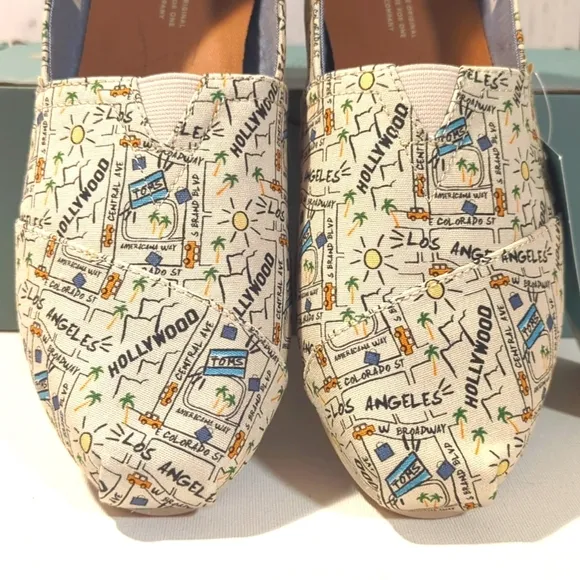 Toms Alpargata Los Angeles Printed Map LA City of Angels California Shoes 10 NEW