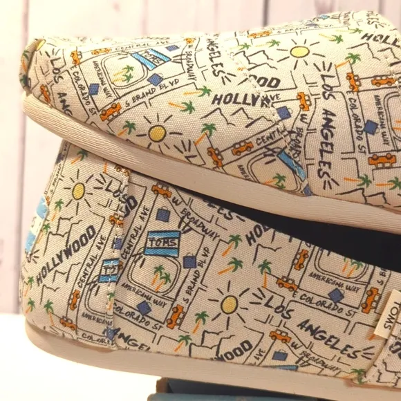 Toms Alpargata Los Angeles Printed Map LA City of Angels California Shoes 10 NEW