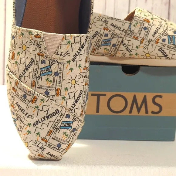 Toms Alpargata Los Angeles Printed Map LA City of Angels California Shoes 10 NEW