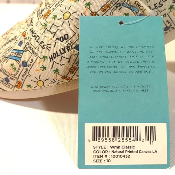 Toms Alpargata Los Angeles Printed Map LA City of Angels California Shoes 10 NEW