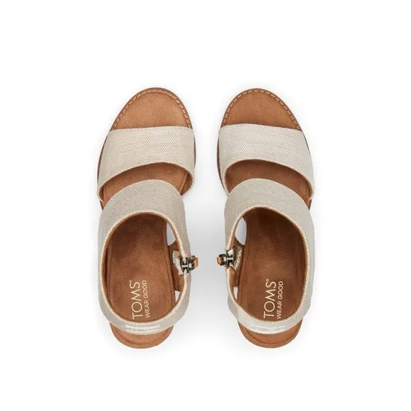 Toms Sandals Womens 8.5 Majorca Cutout Ankle Straps Beige Suede Side Zip Heeled
