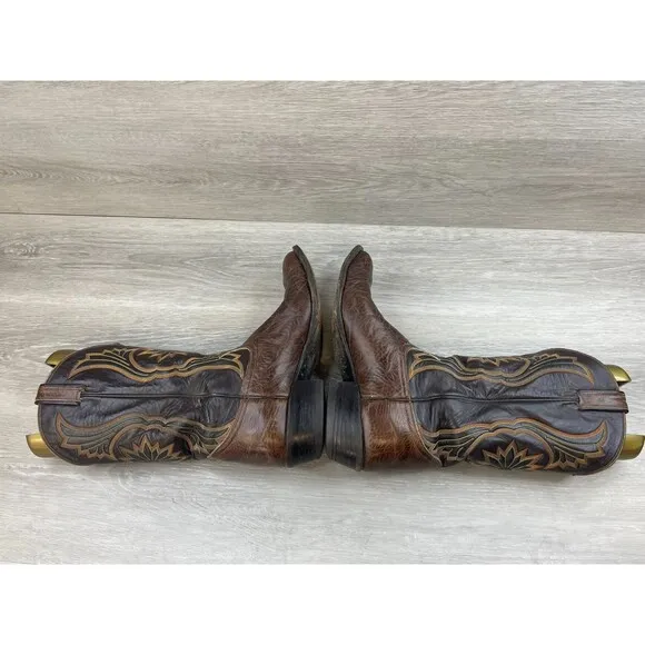 Tony Lama 6703 Men's Boot Western Cowboy Embroidered Vintage Leather 12D Brown