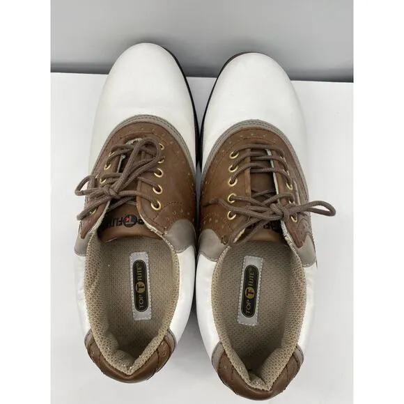 TOP FLITE Doral Golf Shoes Men's Size 11 White Saddle Brown With Carrying Bag