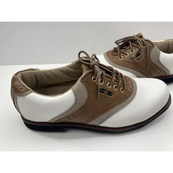 TOP FLITE Doral Golf Shoes Men's Size 11 White Saddle Brown With Carrying Bag