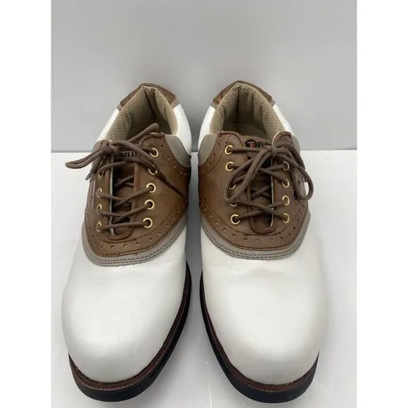 TOP FLITE Doral Golf Shoes Men's Size 11 White Saddle Brown With Carrying Bag