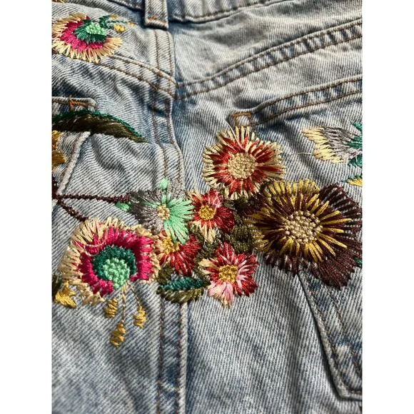 Topshop moto floral embroidered mom jeans 25