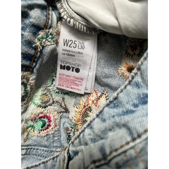 Topshop moto floral embroidered mom jeans 25