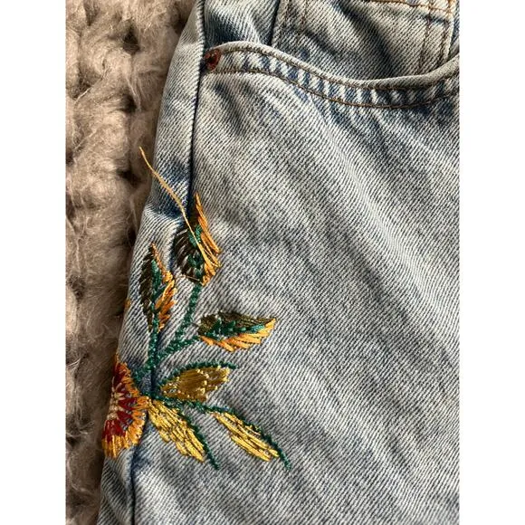 Topshop moto floral embroidered mom jeans 25