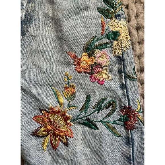 Topshop moto floral embroidered mom jeans 25