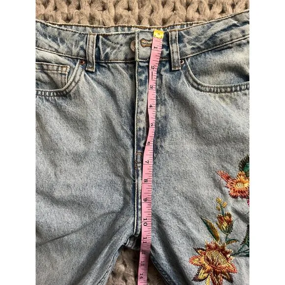 Topshop moto floral embroidered mom jeans 25